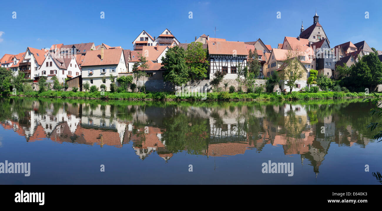 Historic centre with the Town Hall on the Enz River, Besigheim, Baden-Württemberg, Germany Stock Photo