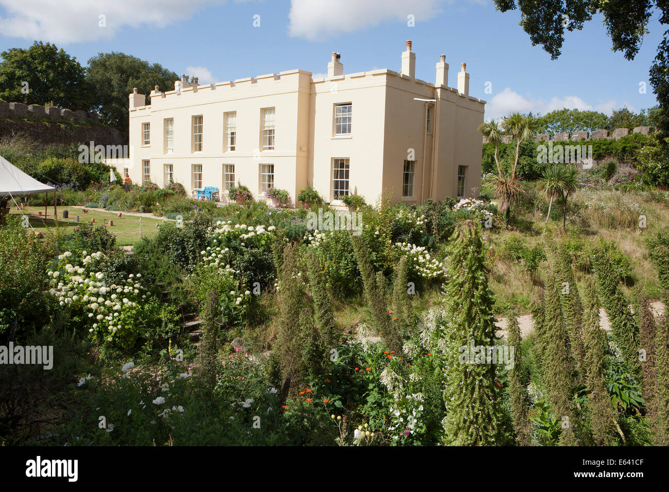The House and fine gardens in the grounds of Trematon Castle, nr Saltash Cornwall, Its owned by Prince Charles, and leased, Stock Photo