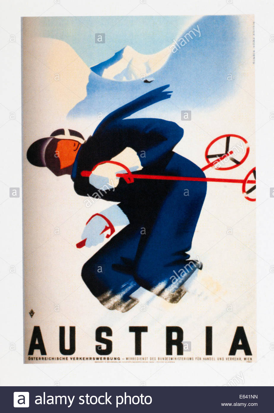 Vintage travel poster advertising skiing in Austria. Editorial ...