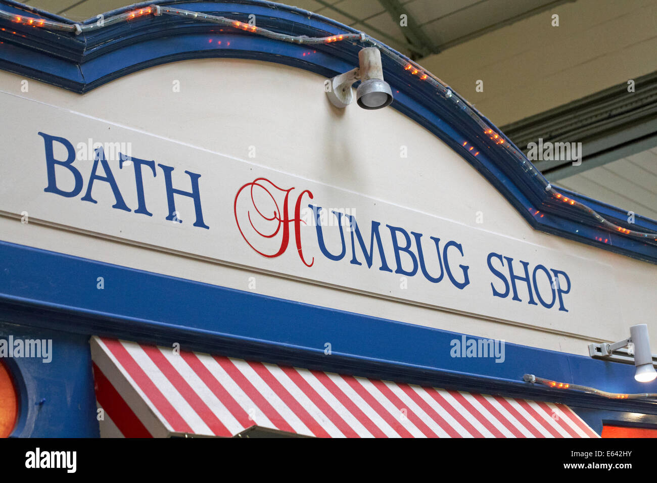 Bath Humbug Shop at Bath market, Guildhall Market, Bath, Somerset UK in August Stock Photo