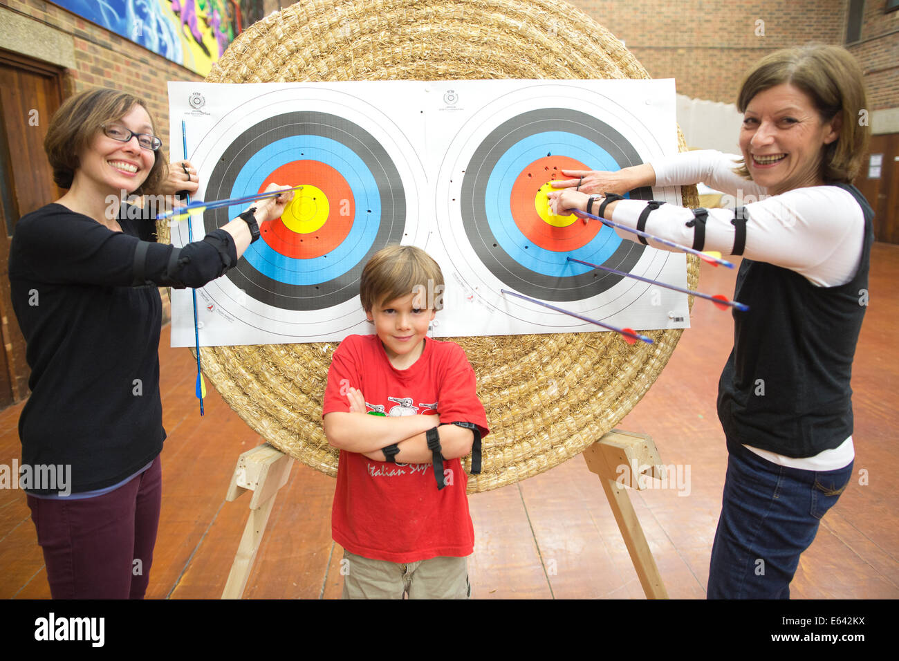 Indoor archery lesson at 'Experience Archery' in London, England, UK