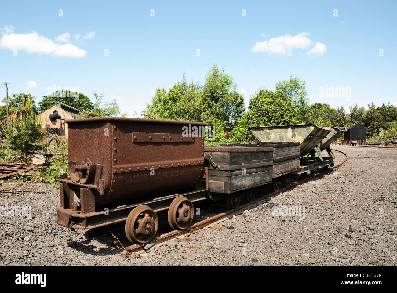 Disused railway track and rusty wagons at Beamish Museum. Stock Photo