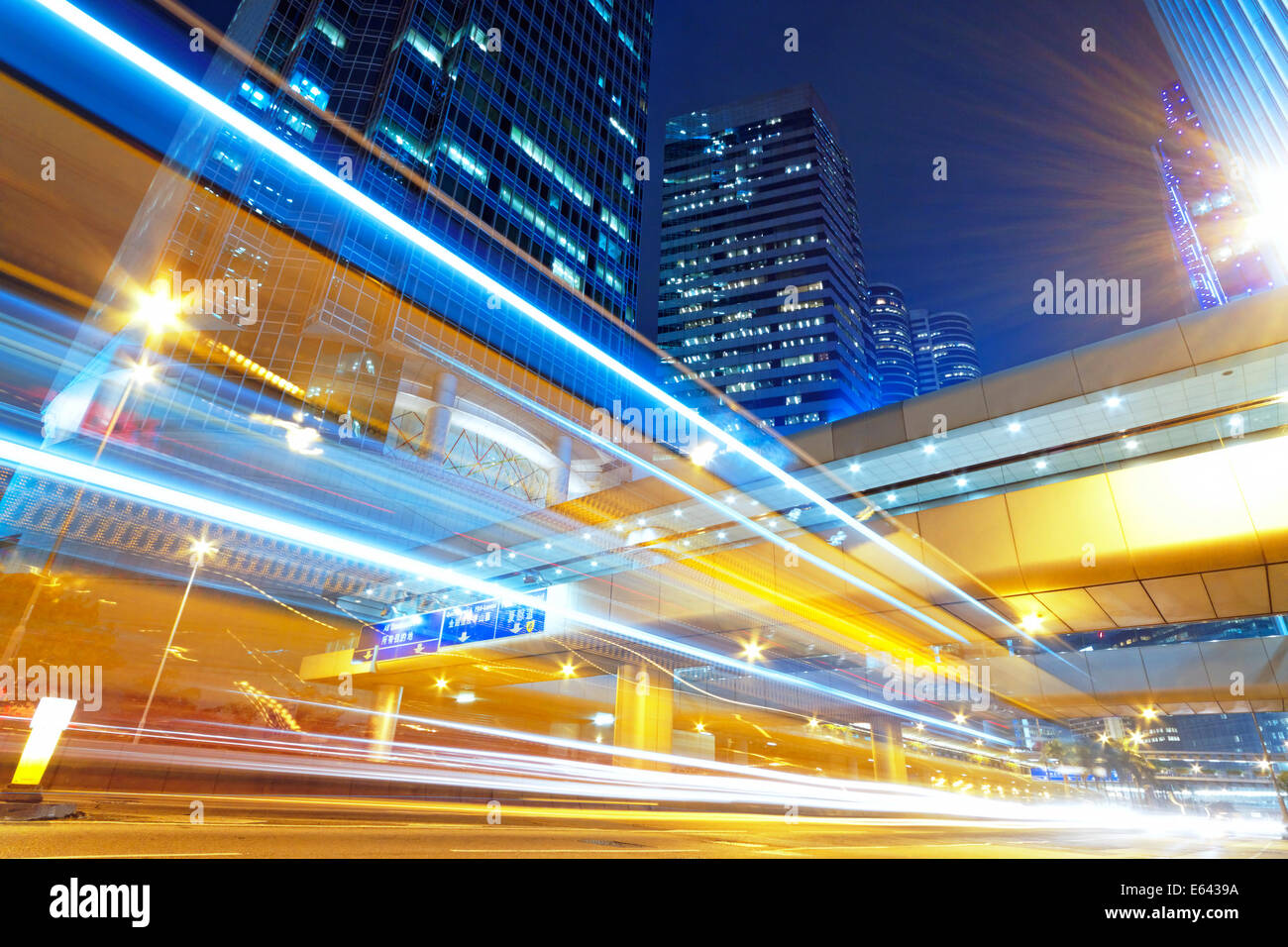 hong kong modern city High speed traffic and blurred light trails Stock ...