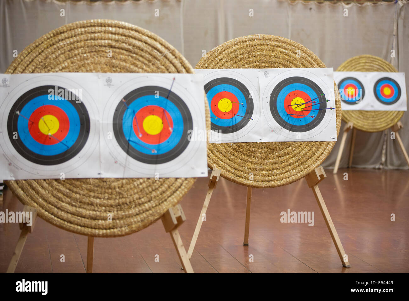 Indoor archery lesson at 'Experience Archery' in London, England, UK
