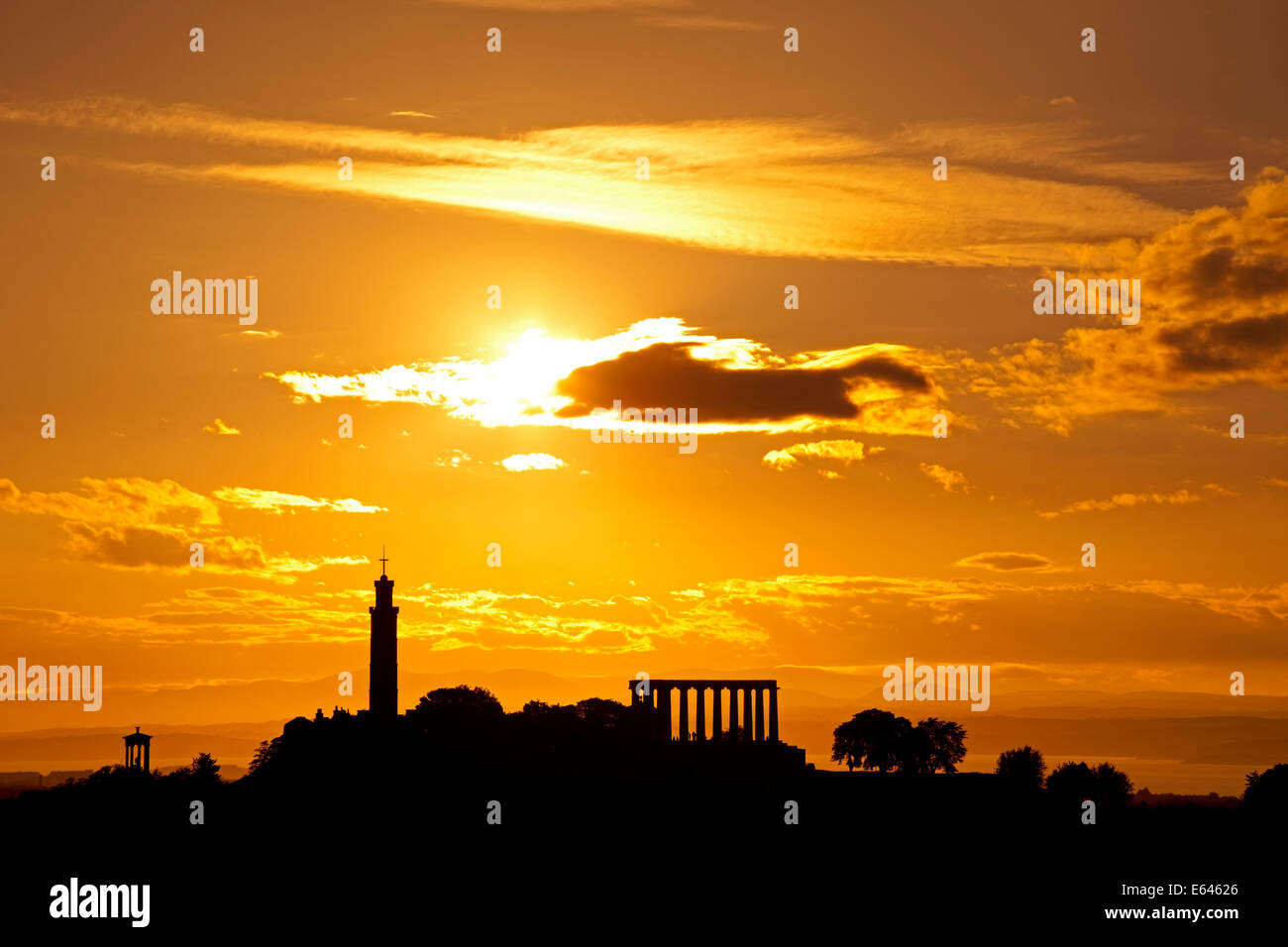 Sunset Calton Hill, Edinburgh, Scotland, UK Stock Photo