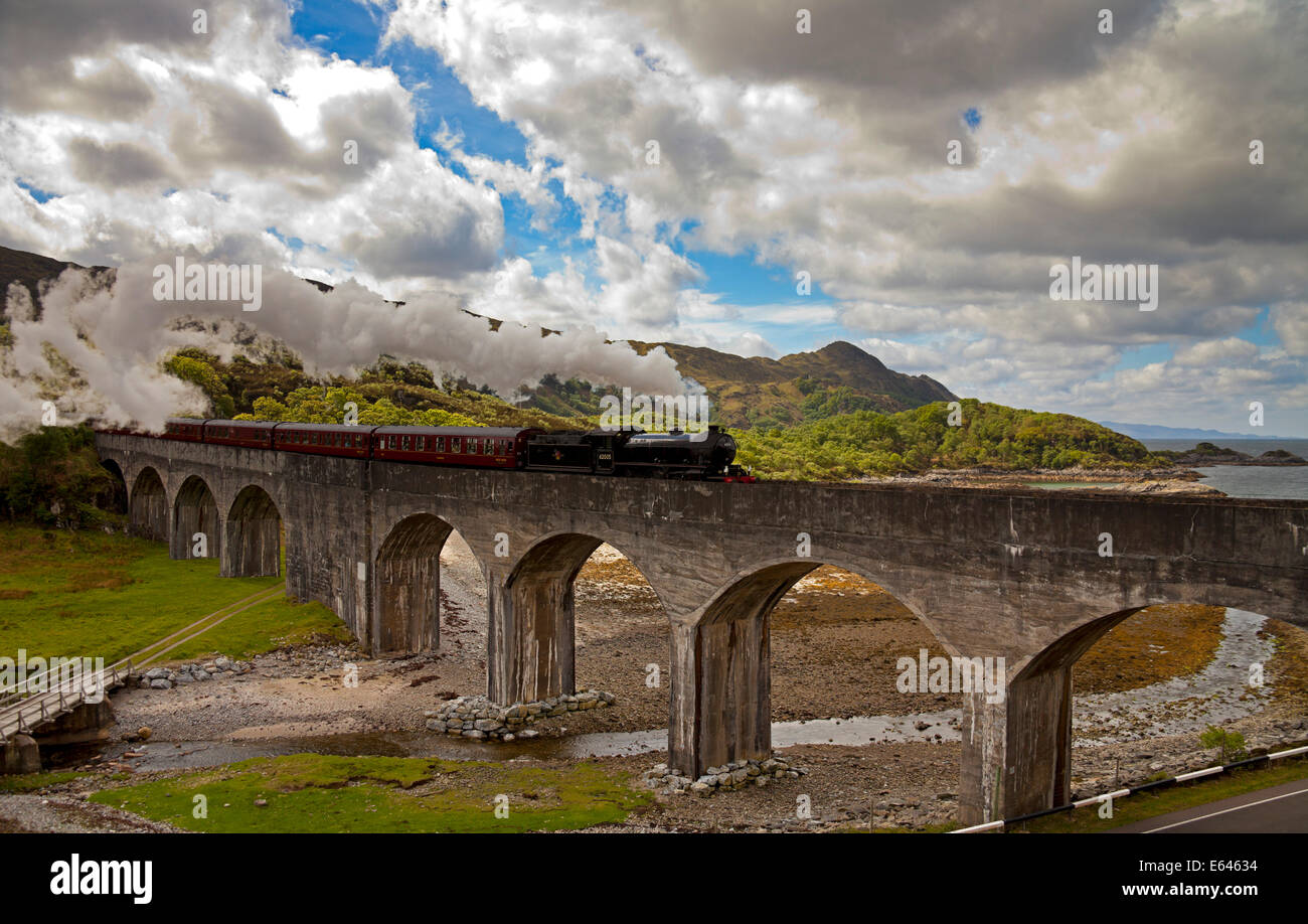 Jacobite Steam train, crossing Loch nan Uamh viaduct, Lochaber Scotland UK Europe Stock Photo