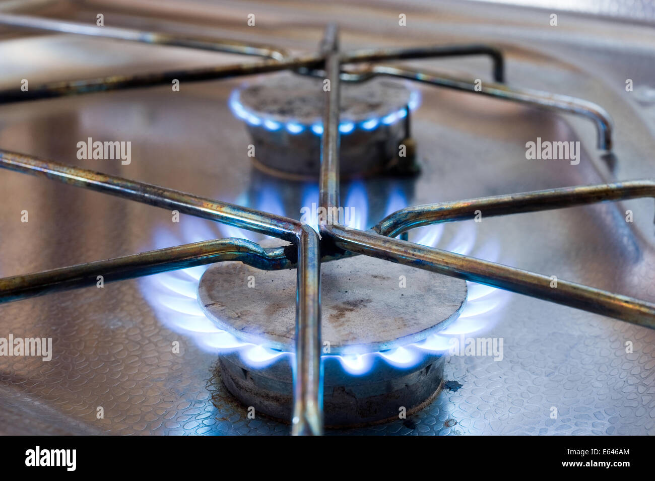 Two burners from a gas stove in a caravan Stock Photo