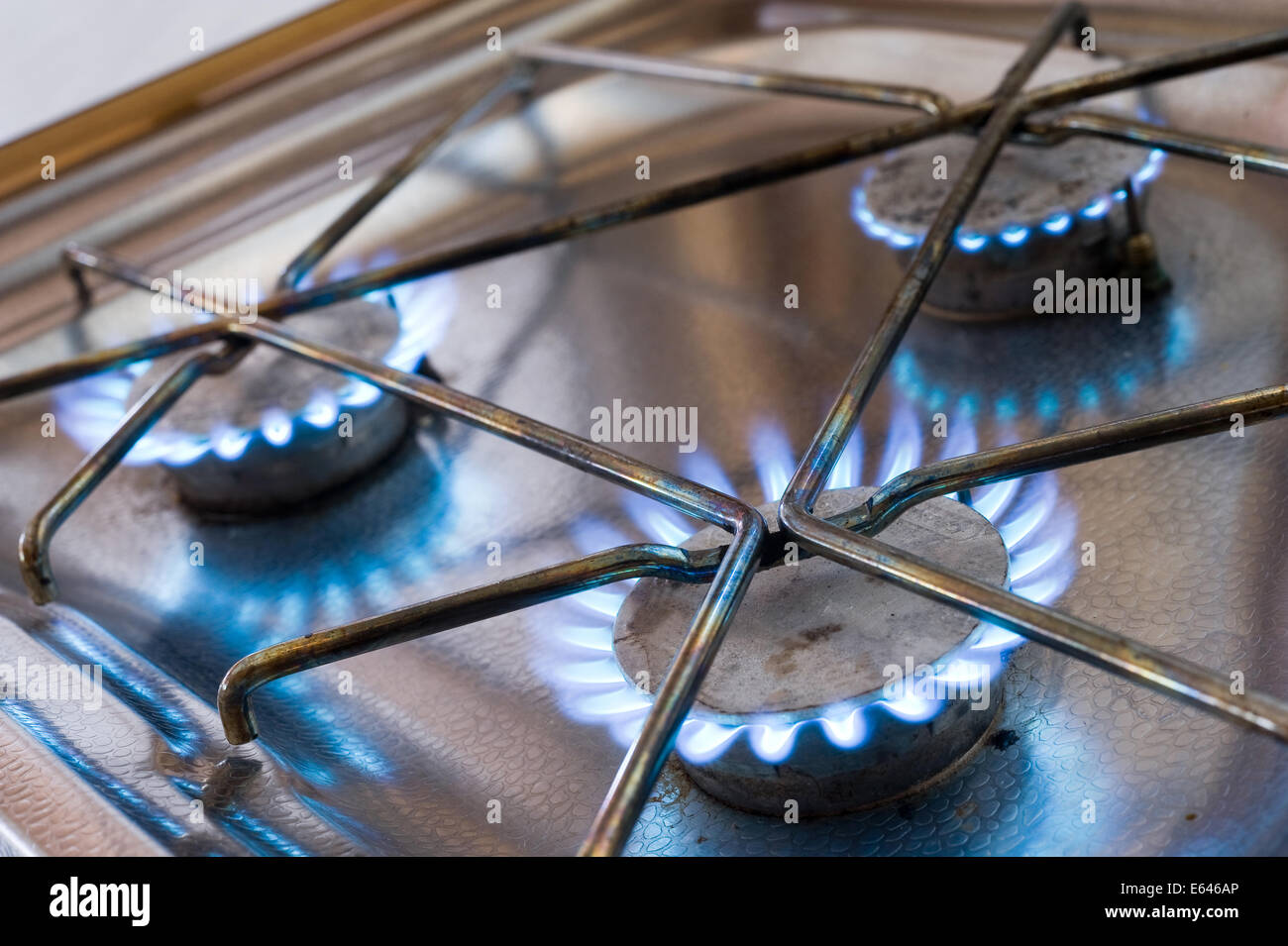 Three burners from a gas stove in a caravan Stock Photo Alamy
