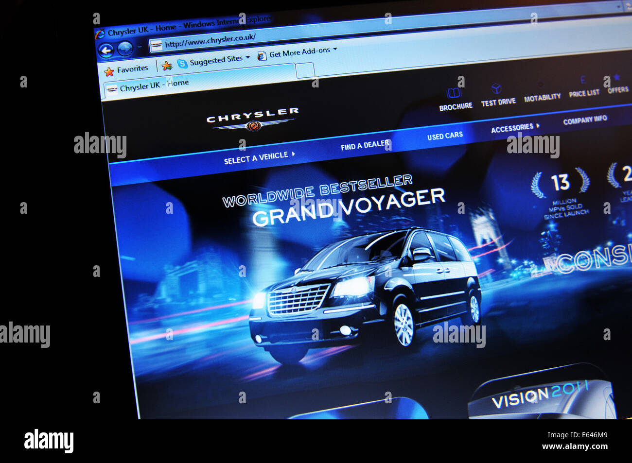 LONDON, UK - FEBRUARY 3, 2011: Close up of Chrysler automobiles official website on laptop screen Stock Photo