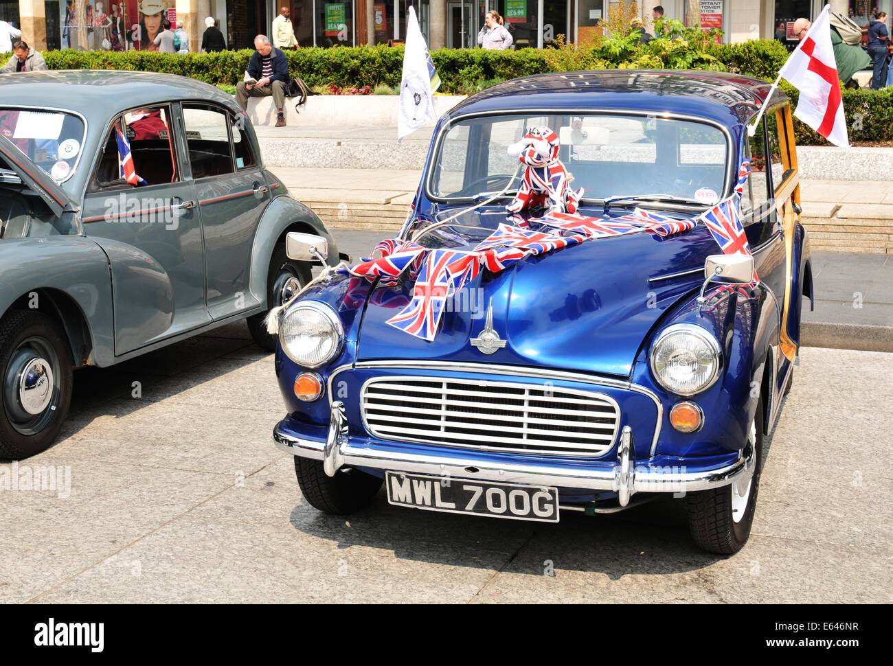NOTTINGHAM, UK - APRIL 29, 2011: Vintage cars on display in the Old Market Place during the Vintage Cars Festival Stock Photo