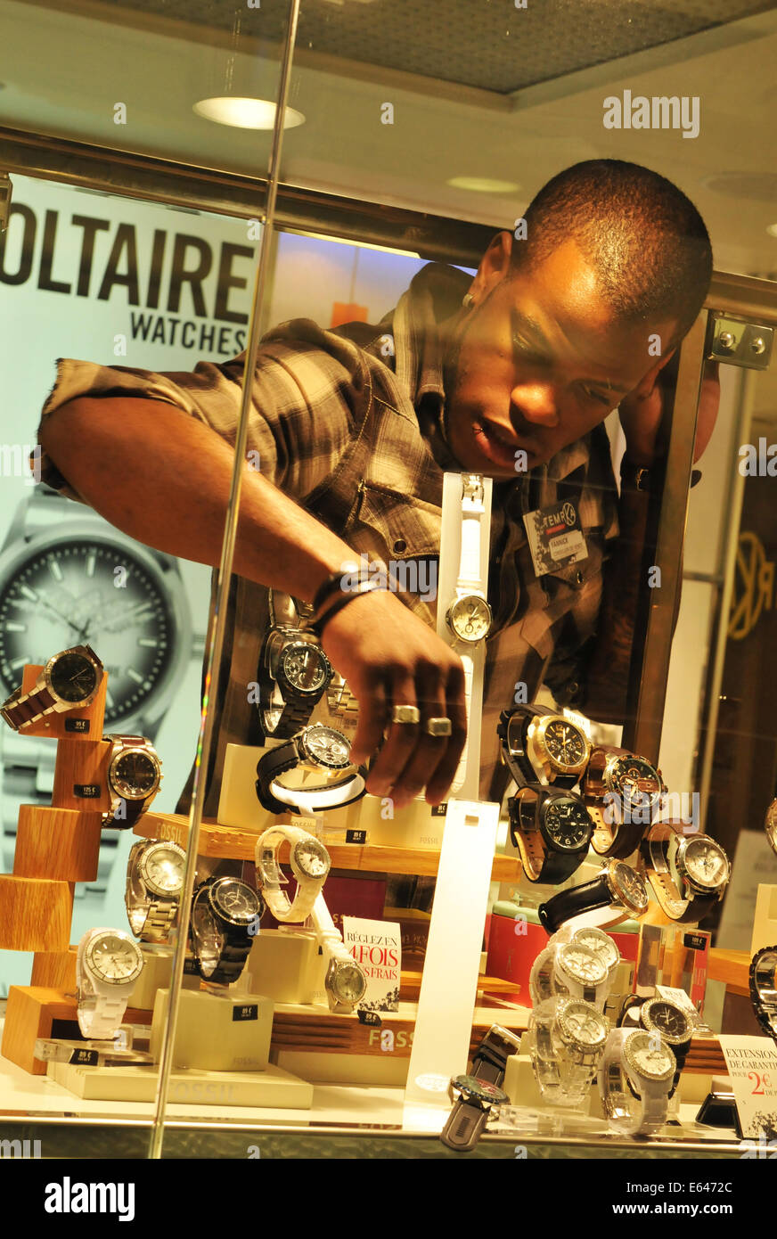 PARIS, FRANCE - MARCH 30, 2011: Designer watches for sale in Les Halles, a popular parisian shopping centre Stock Photo