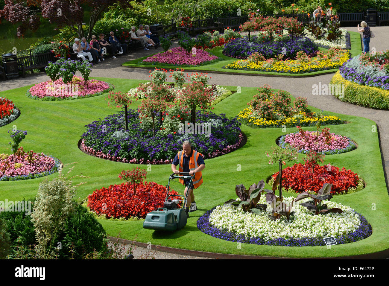 Council gardener in the Dingle gardens in the Quarry a public park in Shrewsbury Uk Stock Photo