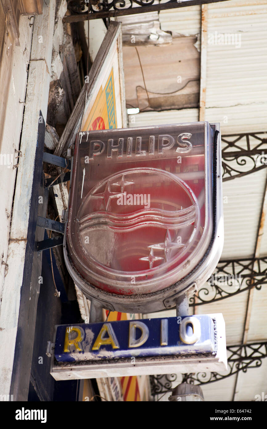 Old Philips Logo,The old logo of Philips is displayed on an old shop Stock Photo