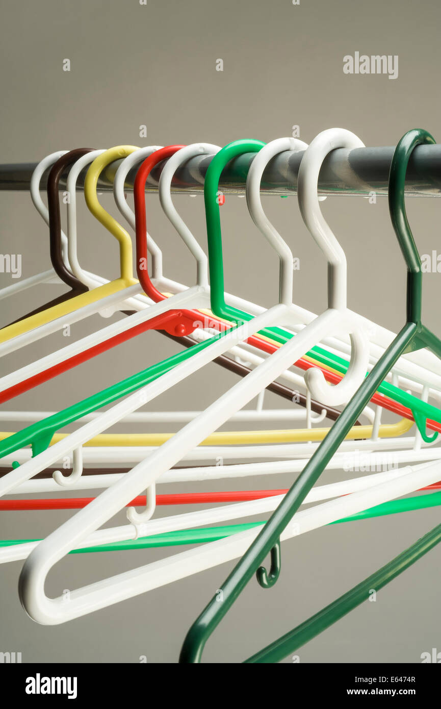 Tangle of coloured coat hangers hires stock photography and images Alamy