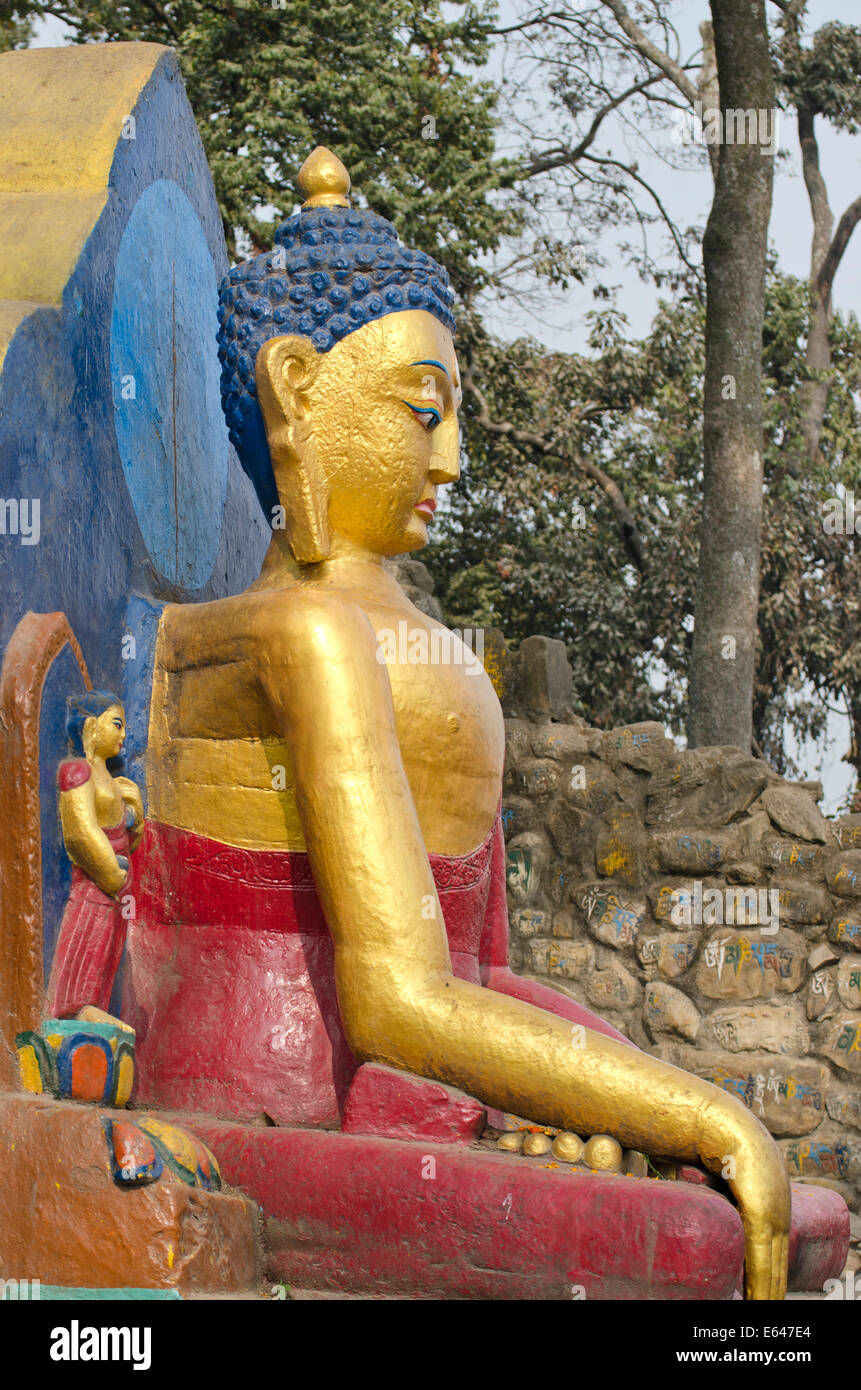 statue of Buddha at Swayambhunath stupa monkey Temple in Kathmandu ...