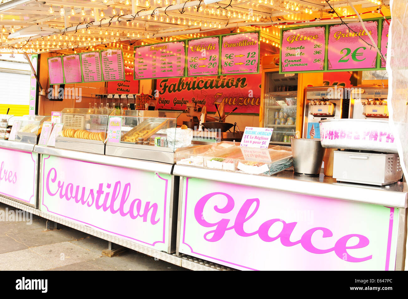 PARIS, FRANCE - MARCH 29, 2011: Traditional ice cream and crepe kiosk in central Paris. Stock Photo