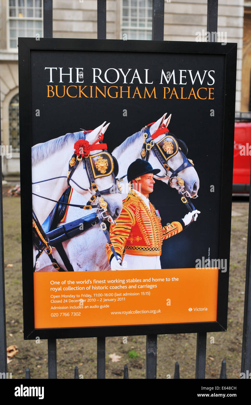 LONDON, UK - MARCH 5, 2011: Advertisement for the Royal Mews at Buckingham Palace Stock Photo