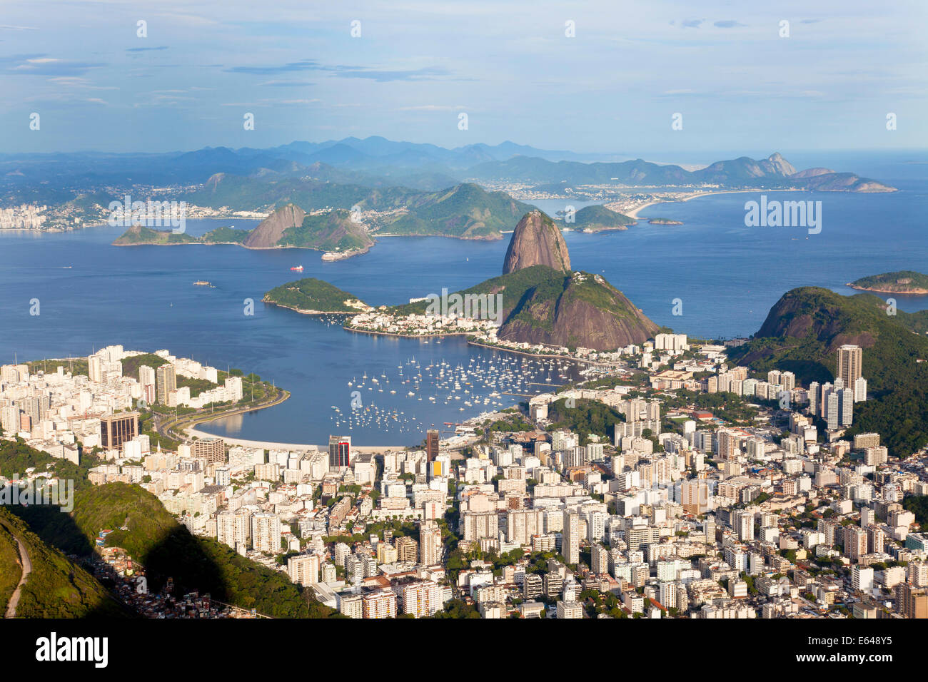 View over Sugarloaf mountain in Guanabara Bay, Rio de Janeiro Stock Photo