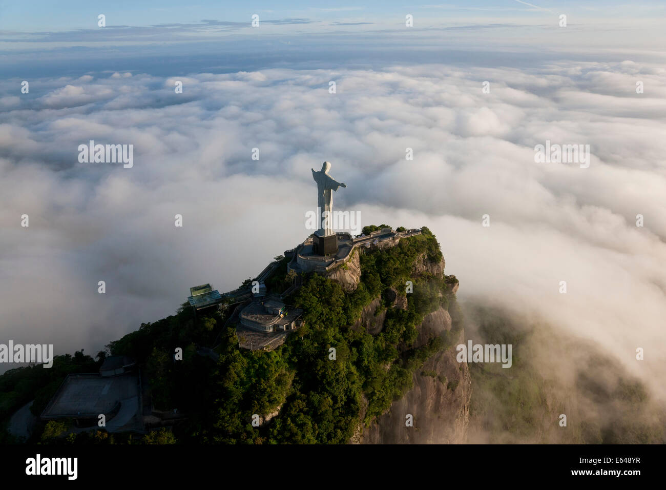 The giant Art Deco statue Jesus known as Cristo Redentor (Christ Redeemer) on Corcovado mountain in Rio de Janeiro Brazil. Stock Photo