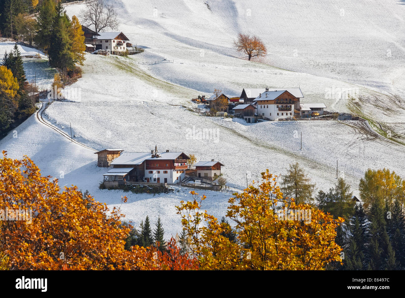 Winter, snow, Val di Funes; Dolomites mountains; Trentino-Alto Adige; South Tirol; Italy Stock Photo