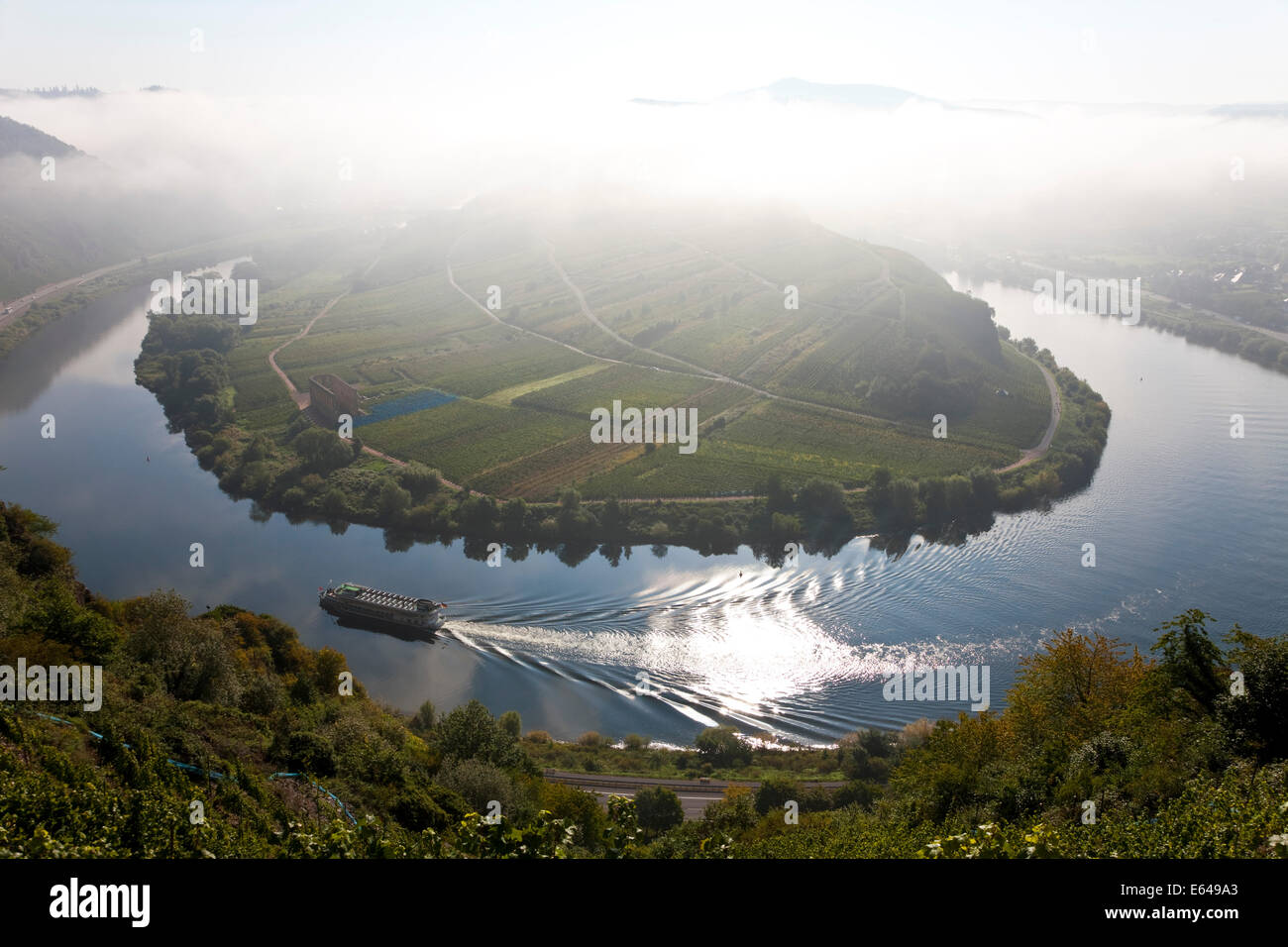 Bremm Rhineland-palatinate Germany historic village Bremm is on a horseshoe bend in river Mosel Bend in Moselle Valley in Stock Photo