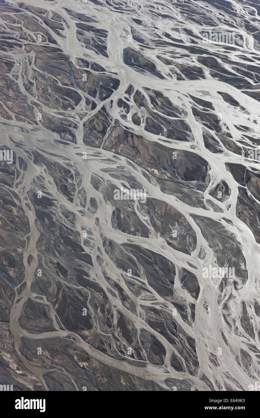 Aerial view of Markarfljot river delta or estuary, SW Iceland Stock Photo