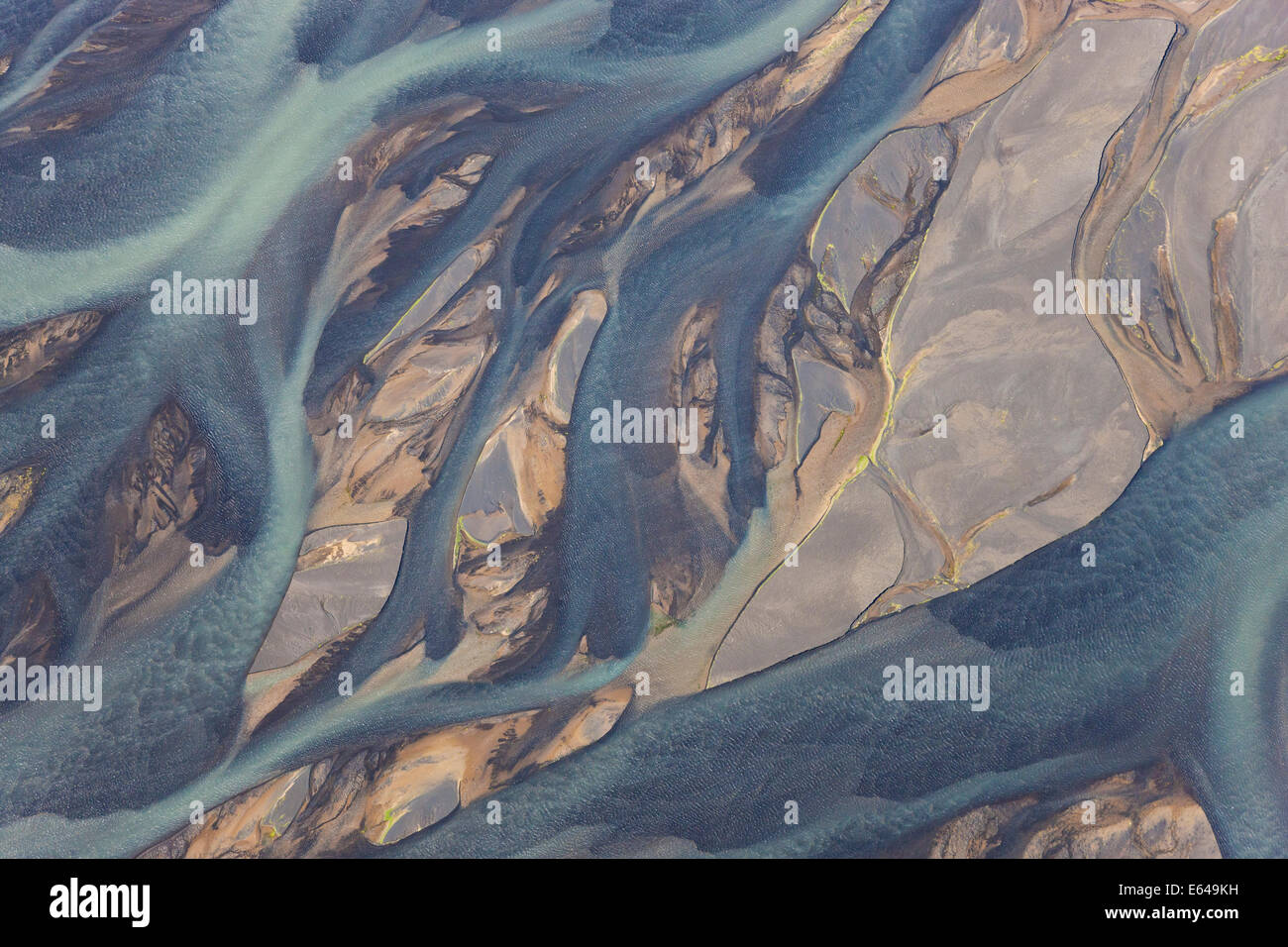 Aerial view of Hosa river coloured by glacial melt, SW Iceland Stock Photo