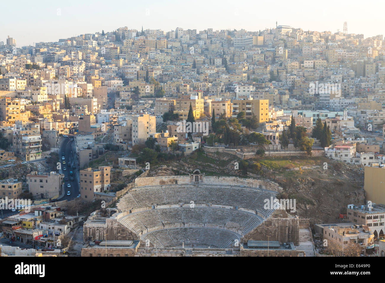 Roman amphitheatre, & city, Amman, Jordan Stock Photo