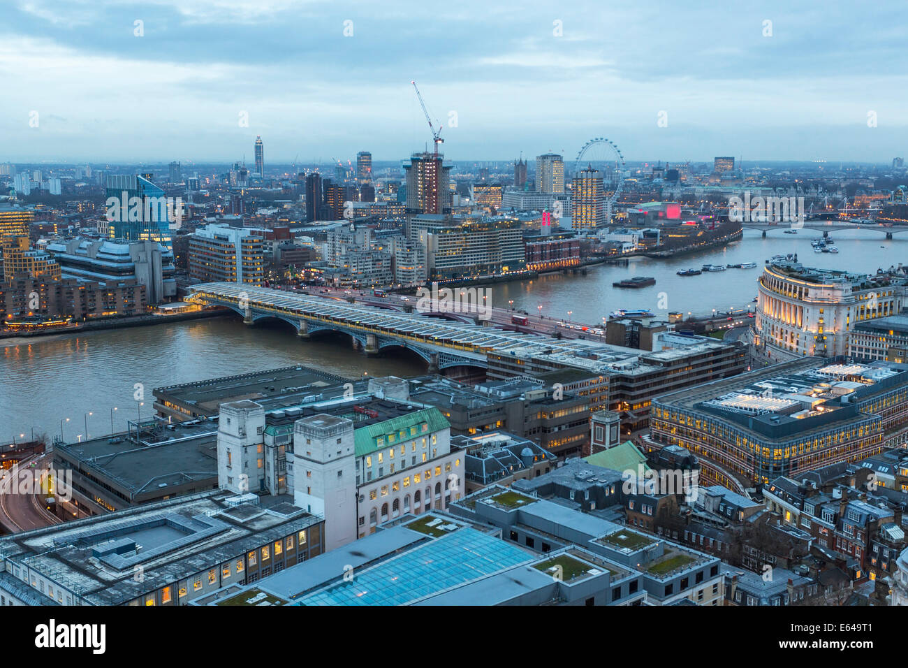 View over River Thames towards Millenium Wheel, London, UK Stock Photo