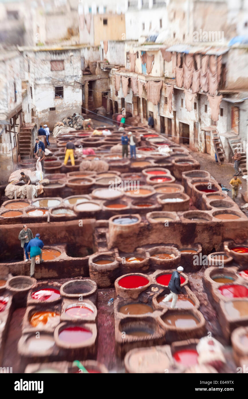 The tannery in Fez Morocco Stock Photo