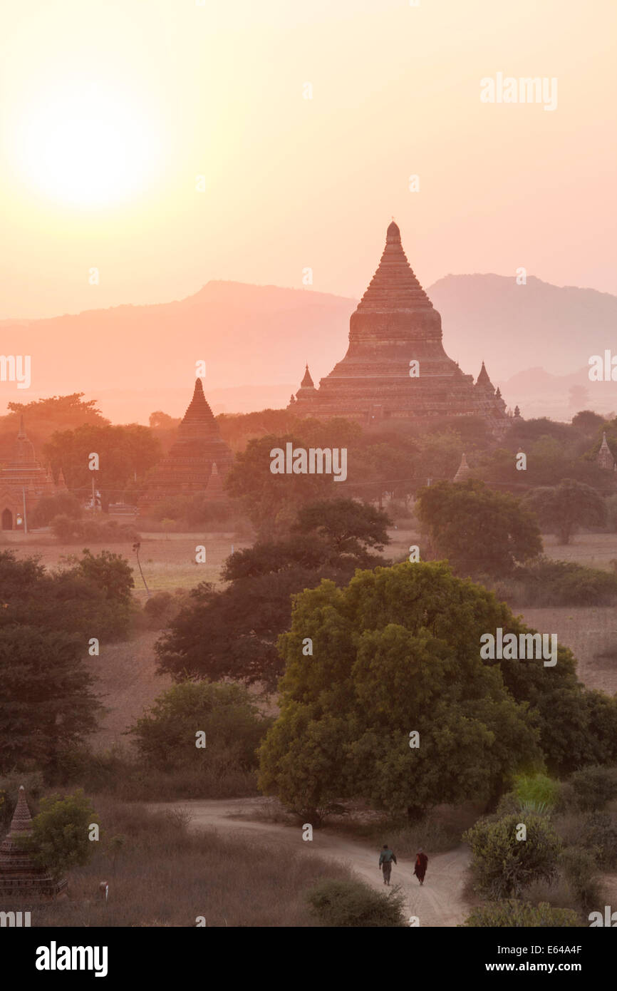 Ancient temple city of Bagan (also Pagan) at sunset, Myanmar (Burma) Stock Photo