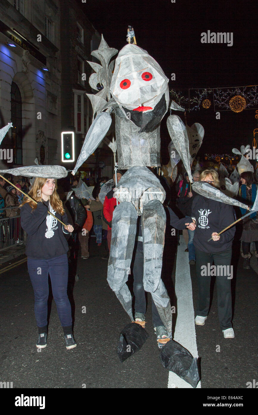 Brighton, East Sussex, UK. The Burning The Clock street procession through the city streets. 21st December 2013/Alamy Live News Stock Photo