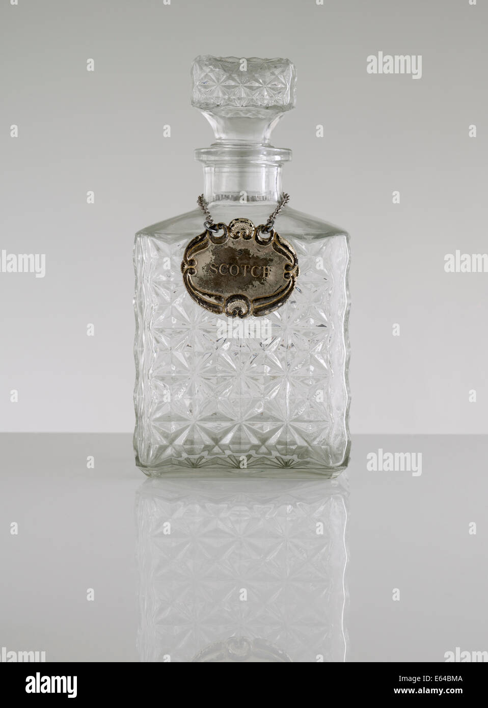 Vintage Carafe Bottle with Scotch Whisky Tag Label Stock Photo