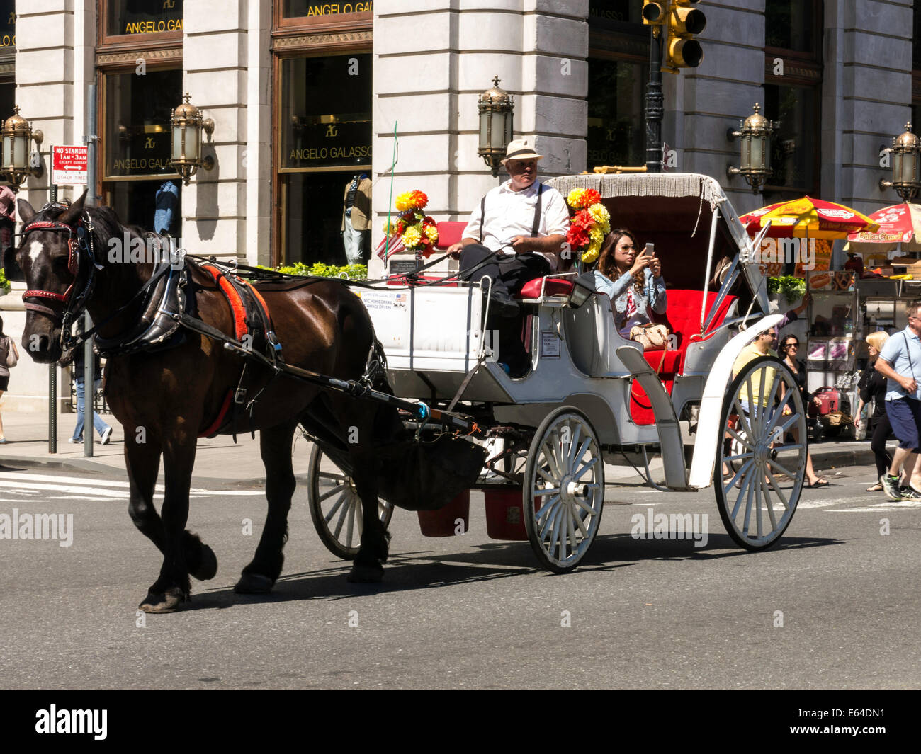 tourists in Horse with Carriage, 59th Street,  NYC Stock Photo