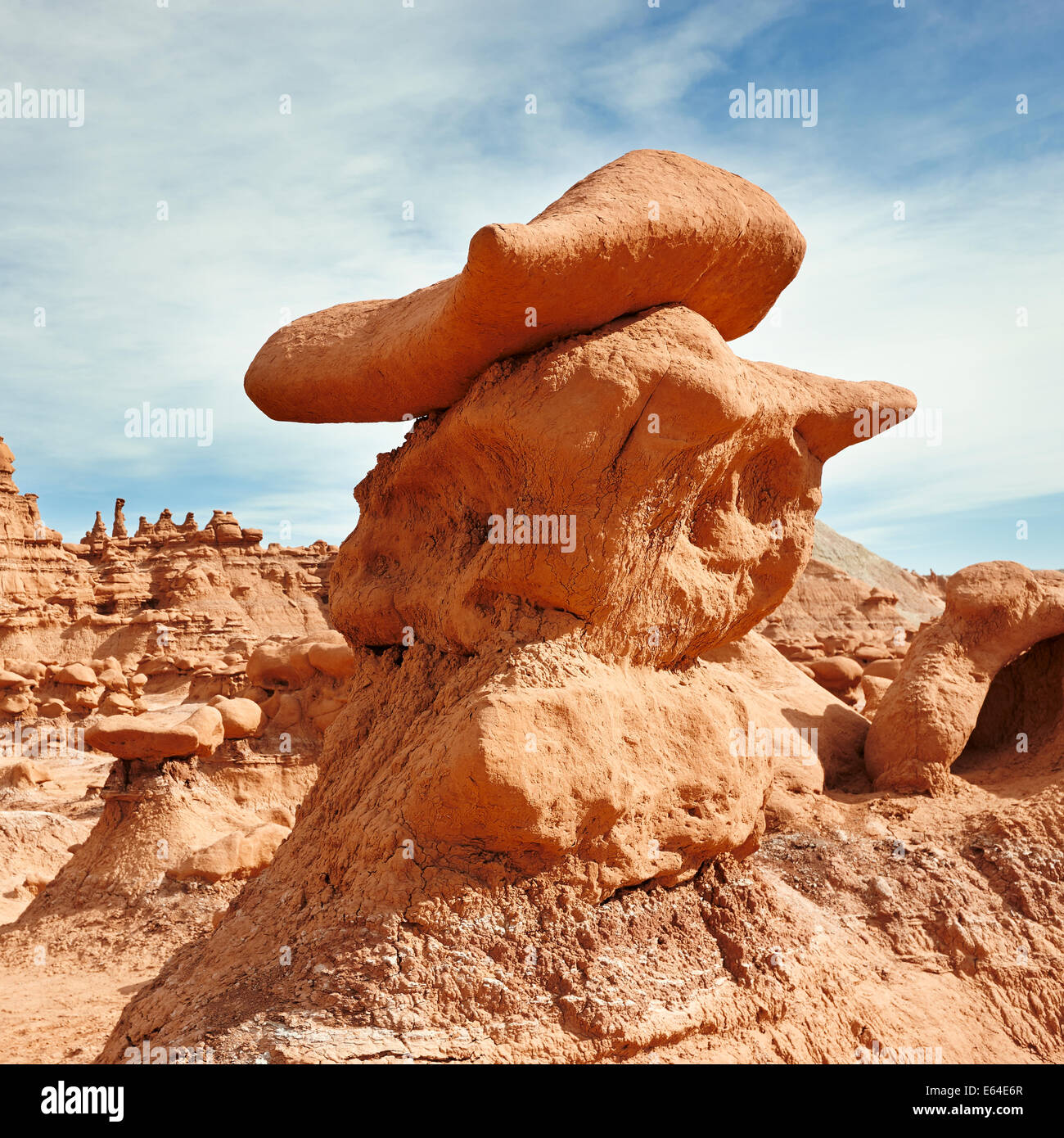 Oddly shaped hoodoo in the Goblin Valley State Park. Utah, USA. Stock Photo