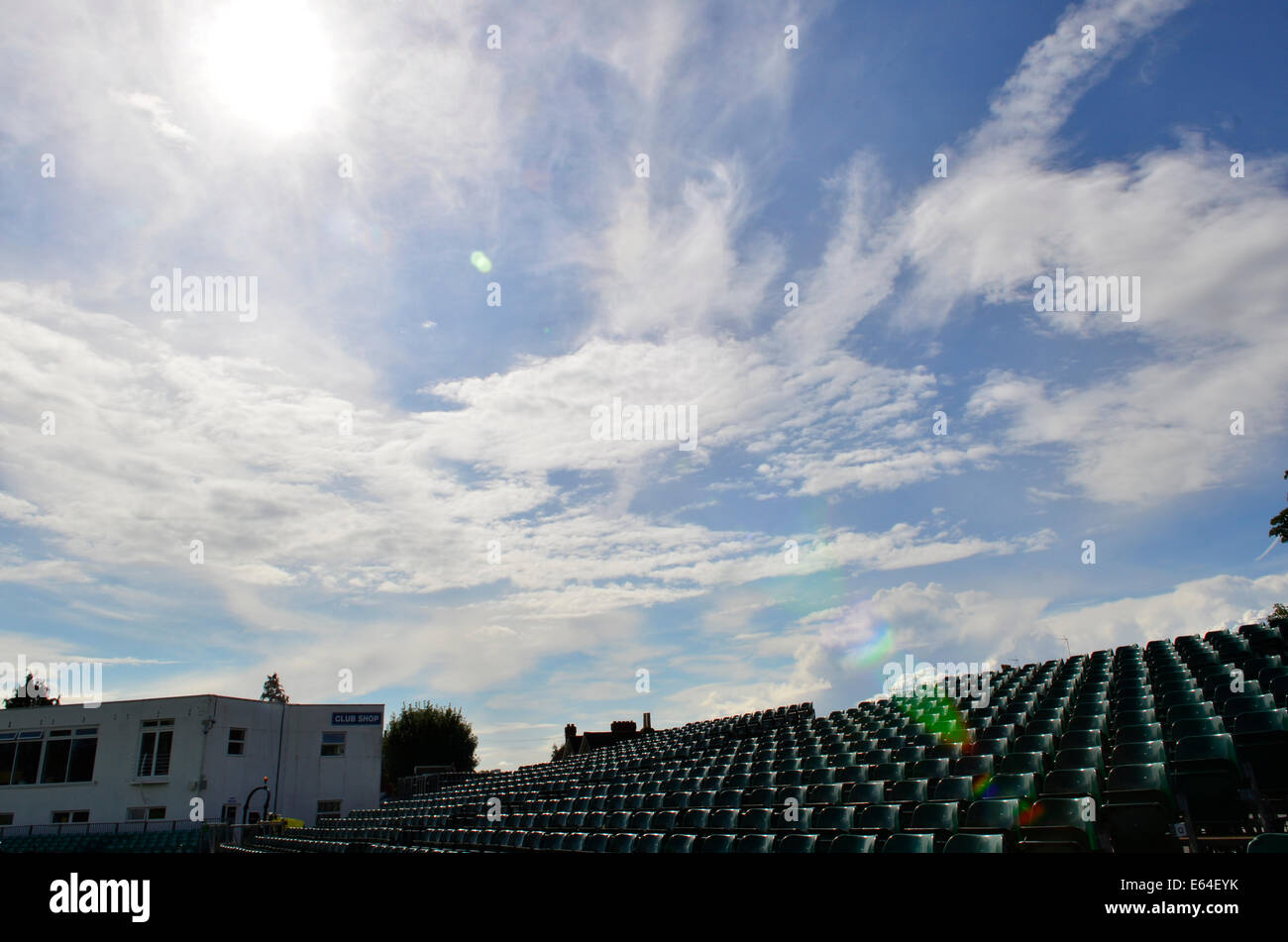 Bristol, UK. 14th Aug, 2014. Monday August Bank Holiday 25th, Extra seating is being put up for large crowds expected for The Royal London One-Day Series, ENGLAND v INDIA at The Gloucestershire County Cricket Club in Bristol in the UK. Credit:  Robert Timoney/Alamy Live News Stock Photo