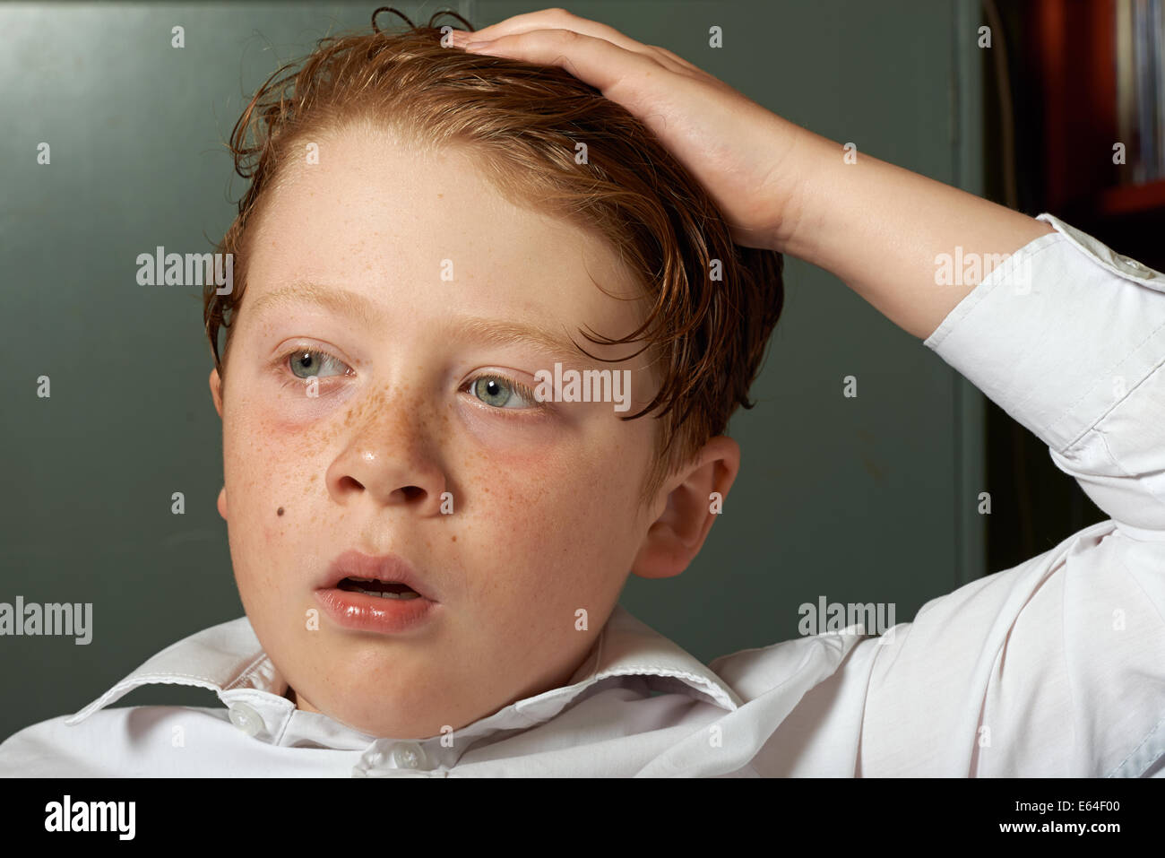 Young English boy with ginger hair Stock Photo