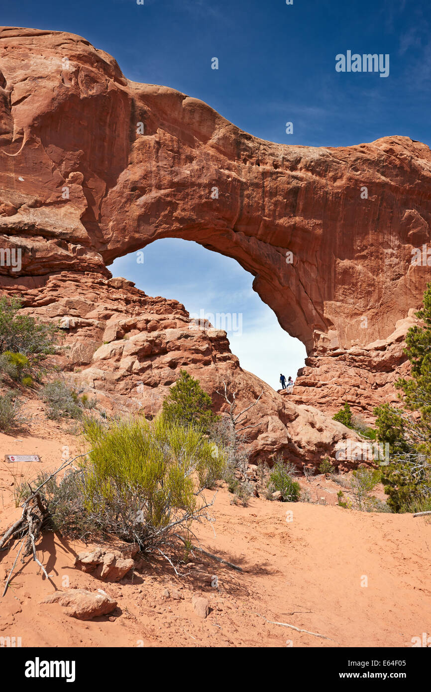 View of North Window Arch. Arches National Park, Utah, USA. Stock Photo