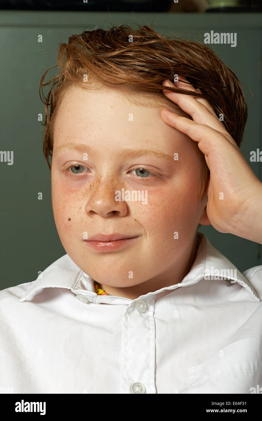 Young English boy with ginger hair Stock Photo