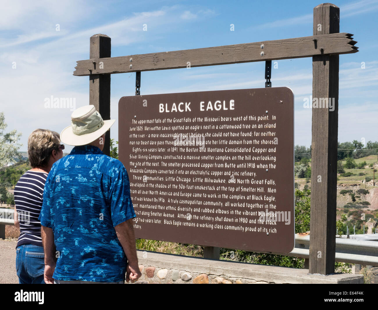 Black Eagle Falls Historical Marker, Montana, USA Stock Photo