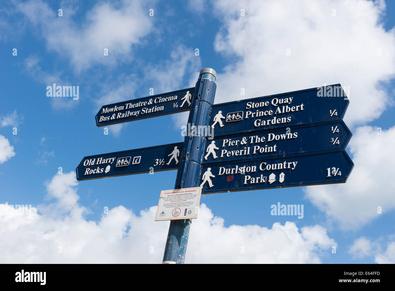 directions sign at swanage giving directions to stone quay gardens old