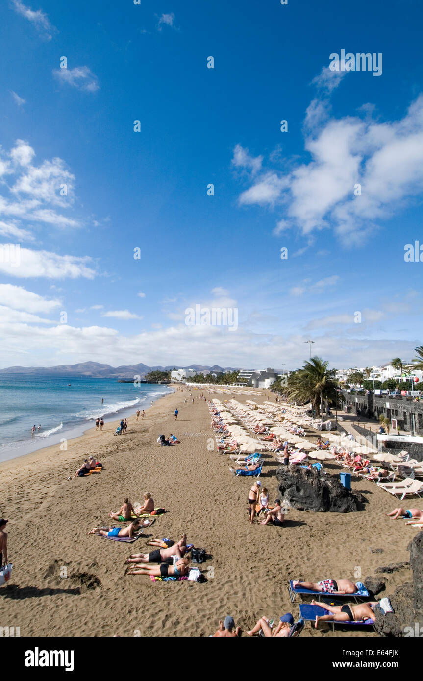 playa grande Lanzarote beach beaches sun lounger loungers sunlounger