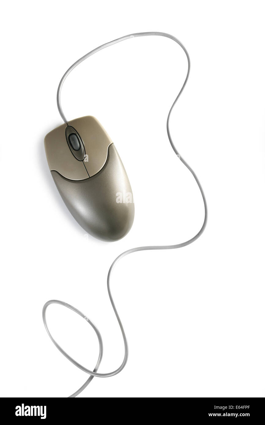 Optical mouse with long cord isolated over white background Stock Photo