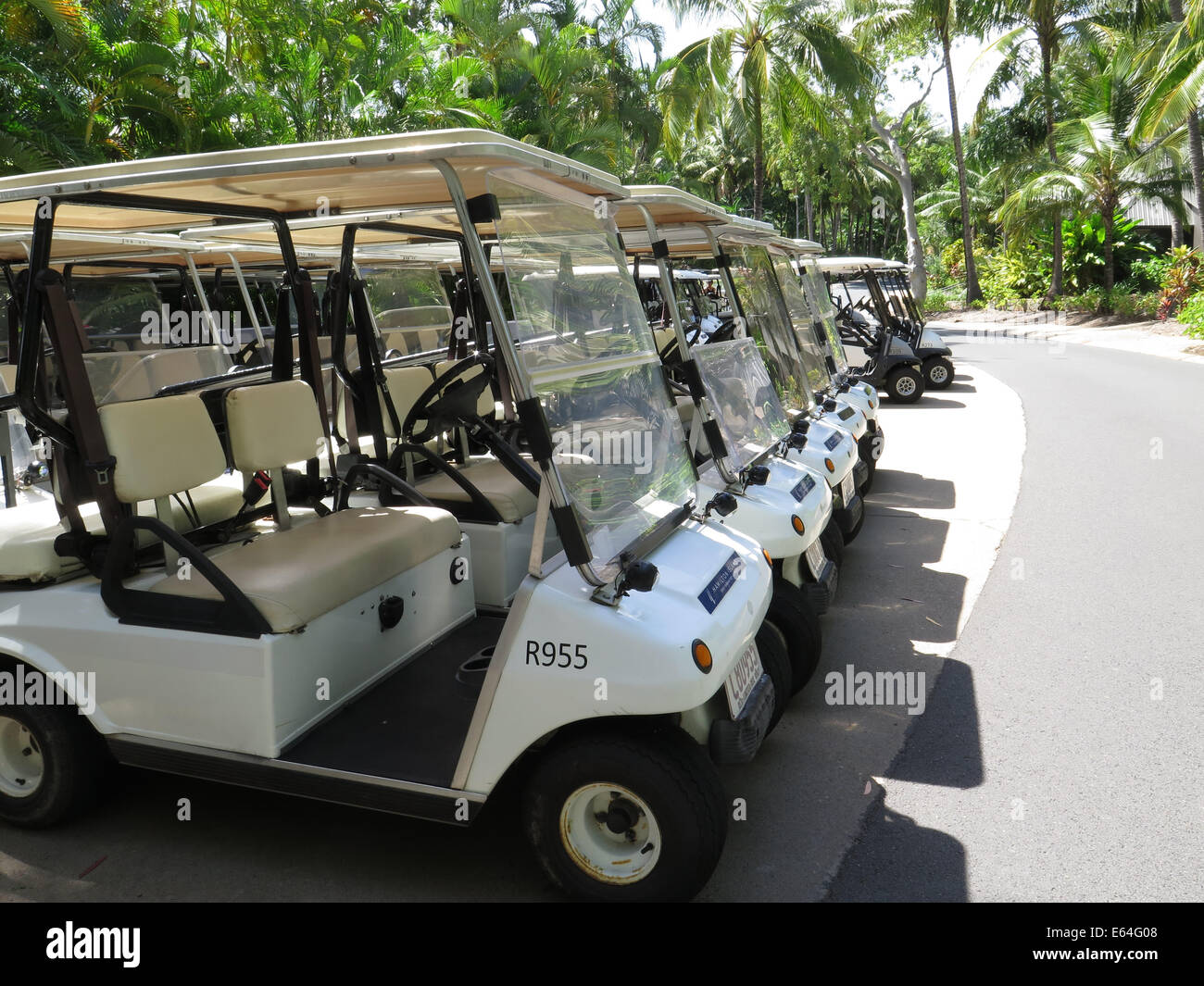 Golf Buggy's on Car Free Hamilton Island, Great Barrier Reef, Australia Stock Photo