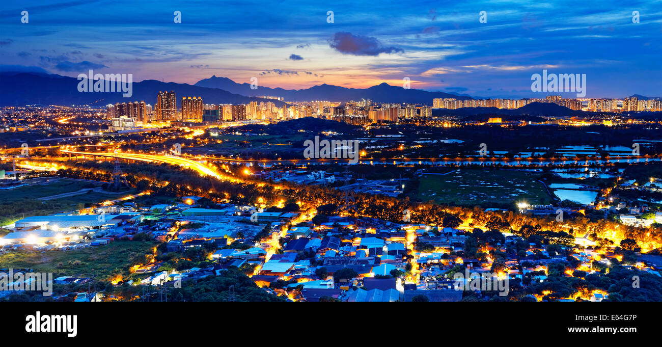 Famed skyline of Hong Kong Yuen Long downtown sunset Stock Photo Alamy