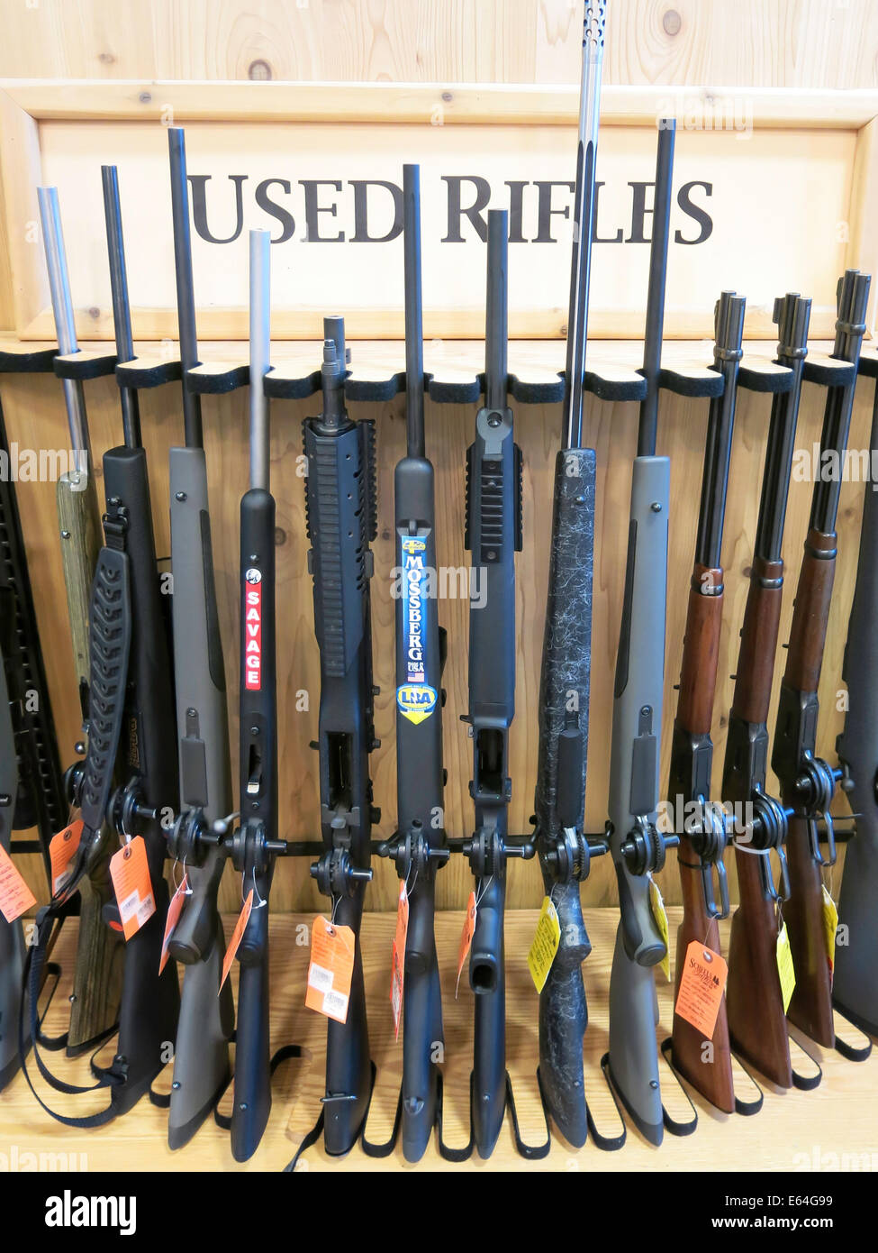 Hunting Rifles, Scheels Sporting Goods Store, Great Falls, Montana, USA Stock Photo