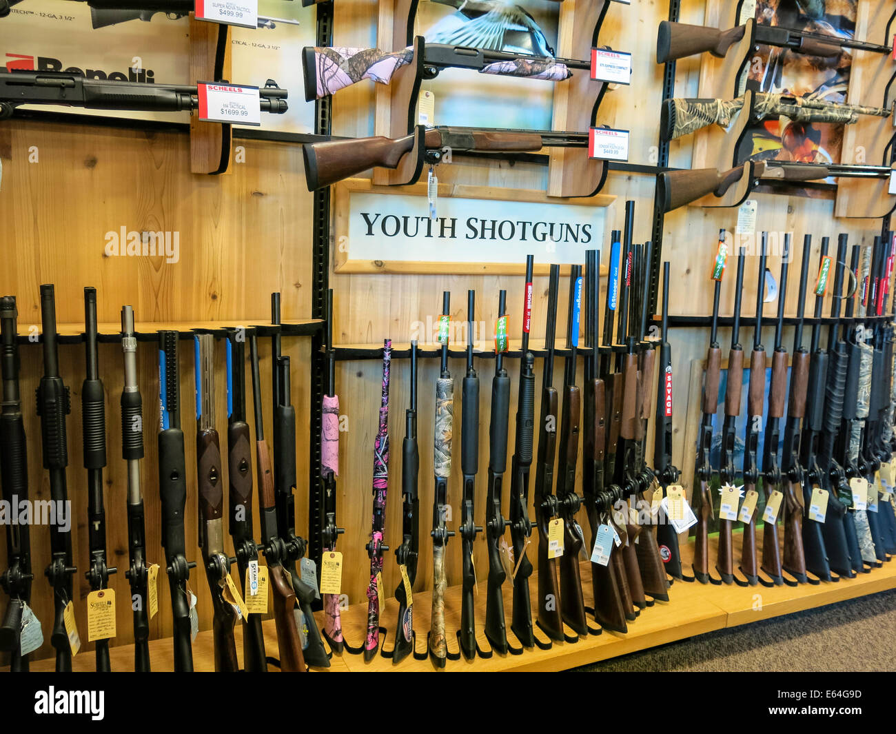 Youth Shotguns Aisle, Scheels Sporting Goods Store, Great Falls, Montana, USA Stock Photo