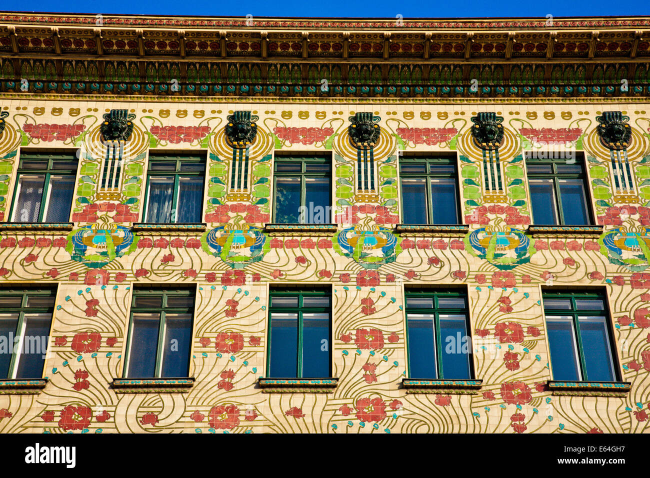 Architect Otto Wagner's apartment building Linke Wienzeile, no. 40 (1898-1899). No. 40 is also known as Majolica referencing the Stock Photo