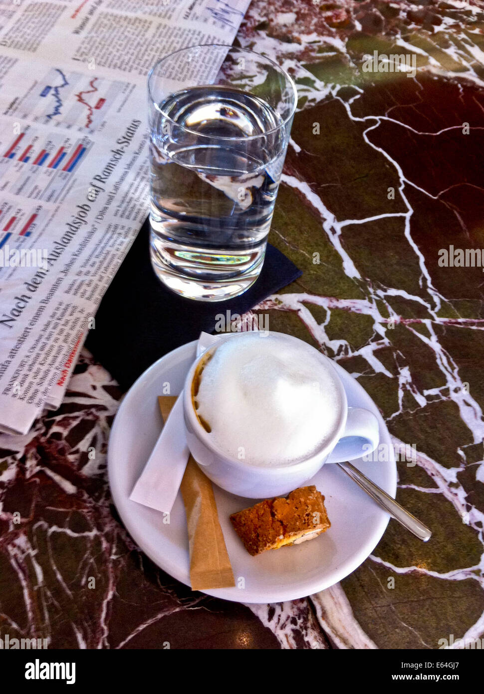 Viennese coffee bar. Legend has it that Vienna introduced coffee to Europe when the Turks fled the battlefield leaving coffee be Stock Photo