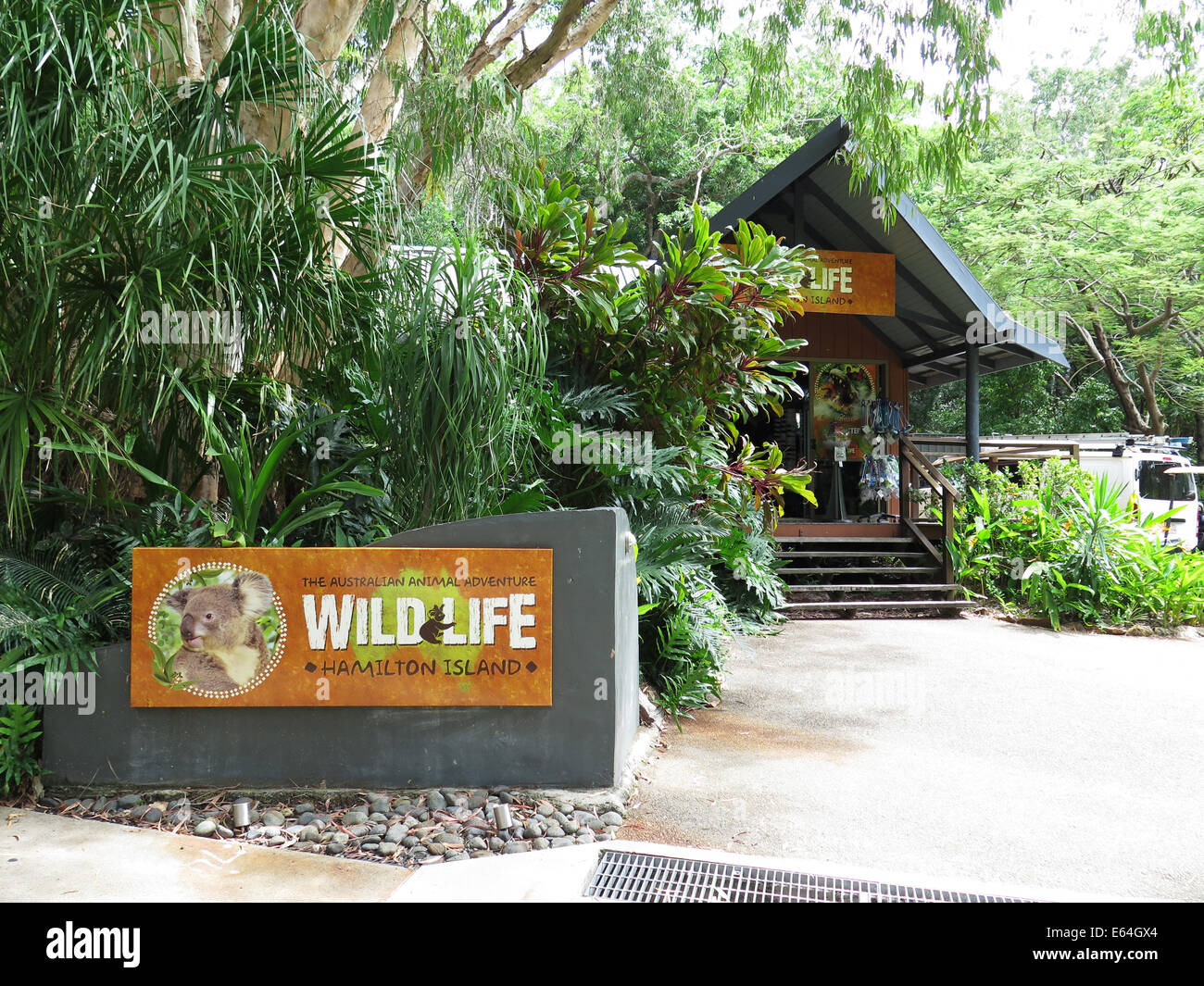 Entrance to Hamilton Island Wildlife Park, Great Barrier Reef Stock